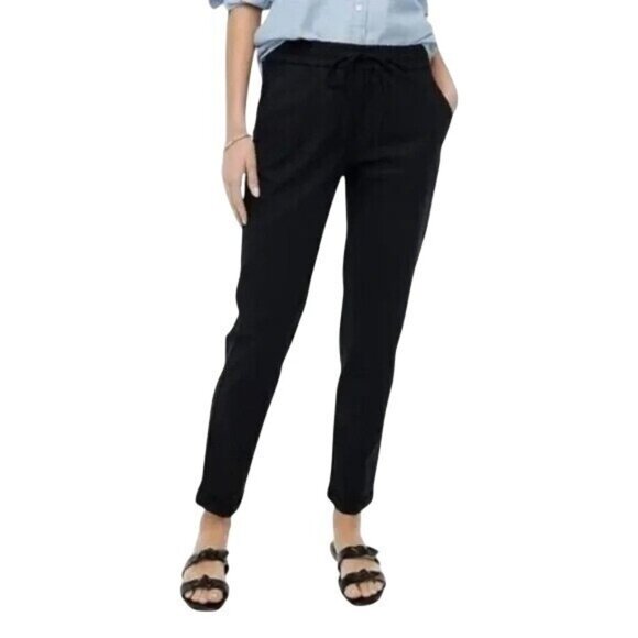 J.Crew Drawstring Pant Women's‎ Size 18 Black Linen-Cotton Blend AW839 NEW - Picture 1 of 13